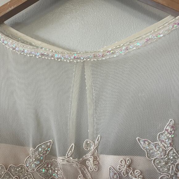 Cameron Blake Gown Formal Beige Silk Beaded Sequin Mother of Bride Feminine 10 - Picture 3 of 13